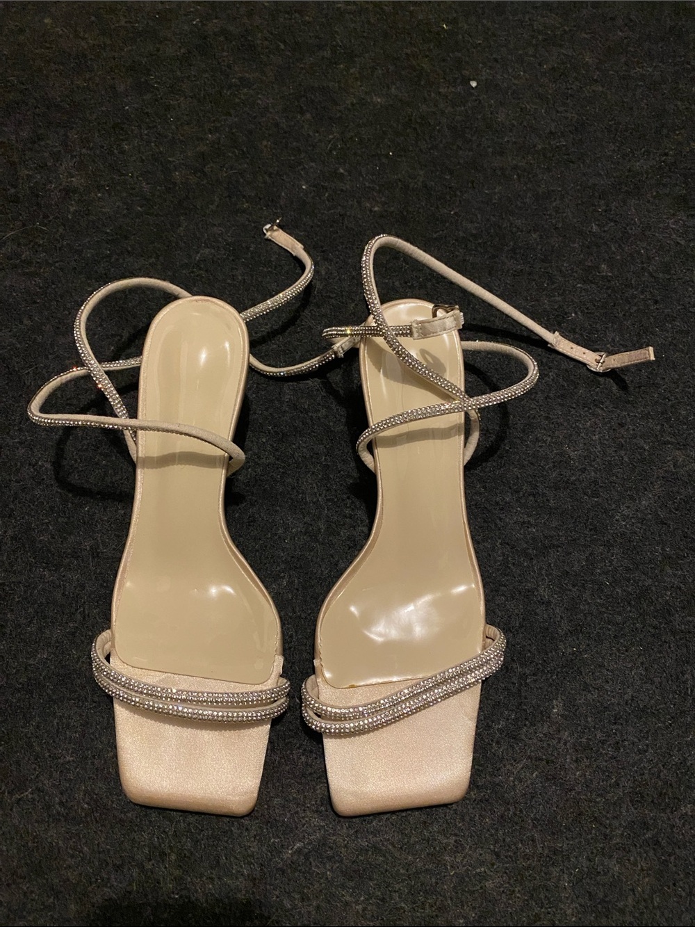 Women's Nude Rhinestone Ankle Strap Heels